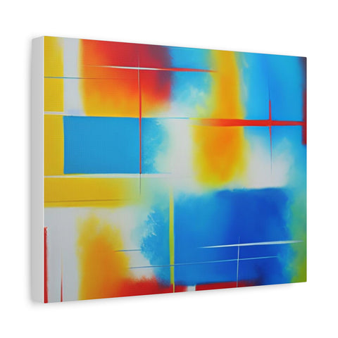 Abstract Color Field Matte Canvas Print — Vibrant Blue, Yellow & Red Stretched Wall Art