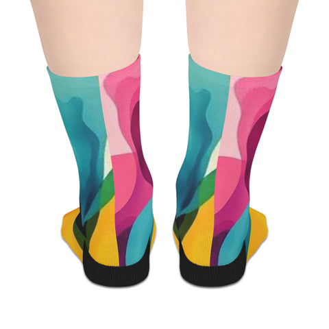 Colorful Abstract Mid-Crew Socks — Vibrant Watercolor Pattern