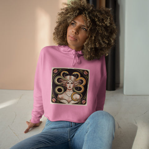 Art Nouveau Medusa Crop Hoodie — Vintage Goddess Graphic