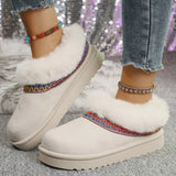 Fur-Lined Platform Boots with Decorative Woven Strap