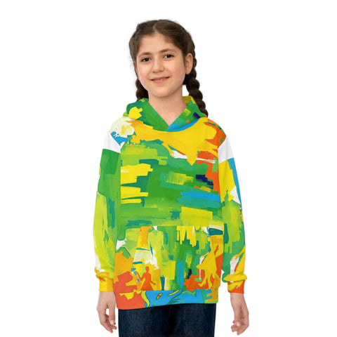 Kids Abstract Paint Splash Hoodie — Bright Colorful All-Over Print