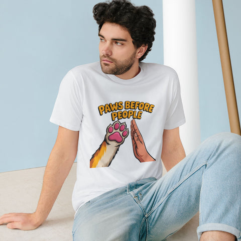 Paws Before People T-Shirt — Cute Cat Paw High-Five Tee for Cat Lovers