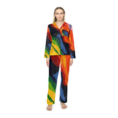Women's Satin Pajama Set — Colorful Abstract Wave Print Sleepwear