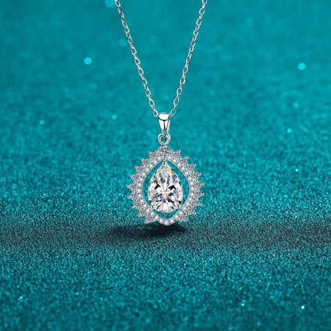 3 Carat 925 Sterling Silver Moissanite Teardrop Necklace