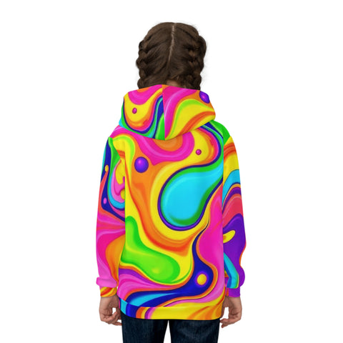 Kids' Psychedelic Rainbow Hoodie — Vibrant Swirl All-Over Print