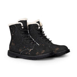 Women's Black Rose Fur-Lined Leather Boots — Warm Winter Lace-Up Combat Style