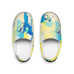 Abstract Blue & Yellow Watercolor Women's Slippers — Cozy Indoor House Shoes