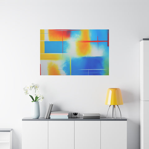 Abstract Color Field Matte Canvas Print — Vibrant Blue, Yellow & Red Stretched Wall Art