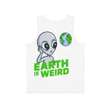 Earth Is Weird Alien Graphic Tank Top — Funny Sci‑Fi Mens Sleeveless Shirt