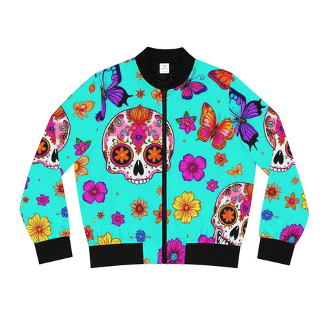 Day of the Dead Floral Bomber Jacket — Sugar Skull & Butterflies