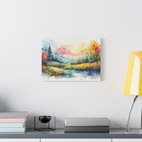 Watercolor Mountain Landscape Matte Canvas Wall Art, Stretched 1.25"