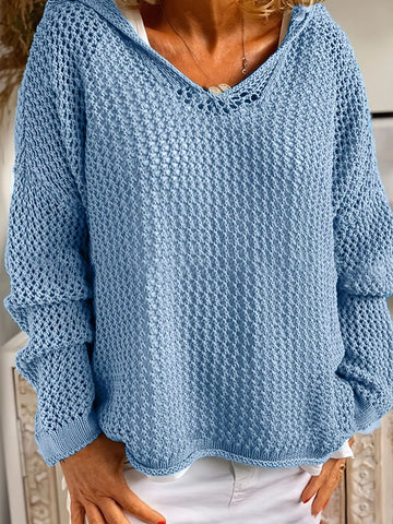 Openwork Long Sleeve Hooded Knit Cover Up
