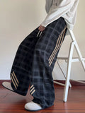 Men's Plaid Wide-Leg Pants with Side Stripes