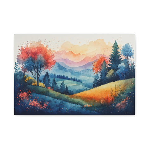 Watercolor Mountain Landscape Canvas Print — Stretched Matte Wall Art