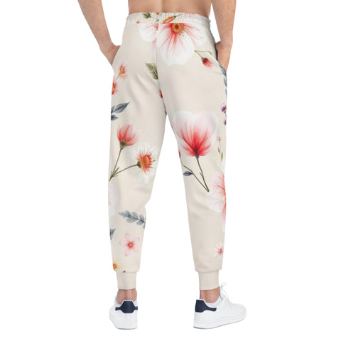 Floral Blush Athletic Joggers — Pink Watercolor Blossom All-Over Print