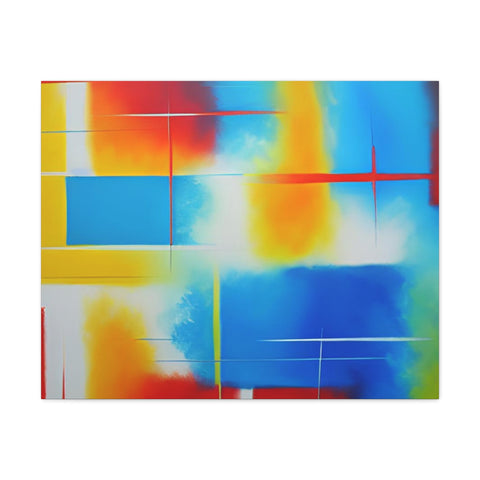 Abstract Color Field Matte Canvas Print — Vibrant Blue, Yellow & Red Stretched Wall Art