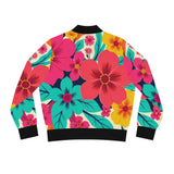 Floral Burst Women's Bomber Jacket — Bright Hawaiian All-Over Print