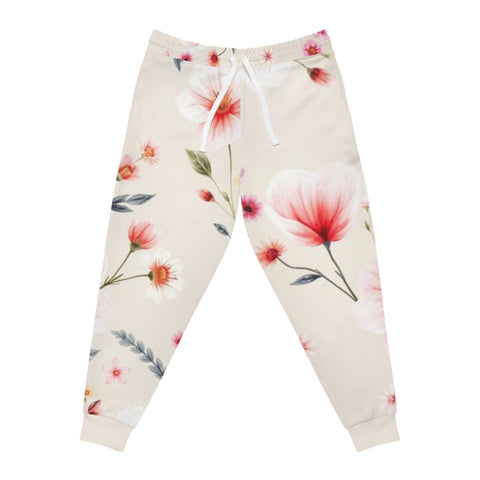 Floral Blush Athletic Joggers — Pink Watercolor Blossom All-Over Print