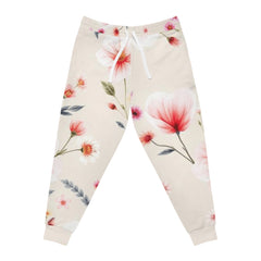 Floral Blush Athletic Joggers — Pink Watercolor Blossom All-Over Print