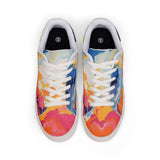 Men's Low-Top Leather Sneakers — Vibrant Abstract Watercolor Print