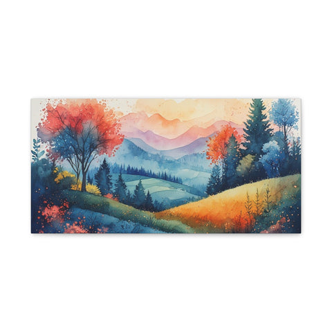 Watercolor Mountain Landscape Canvas Print — Stretched Matte Wall Art