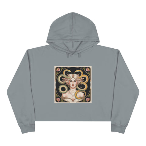 Art Nouveau Medusa Crop Hoodie — Vintage Goddess Graphic