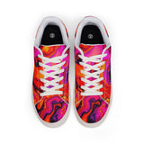 Psychedelic Swirl Leather Sneakers — Men's Low-Top Colorful Graphic Trainers