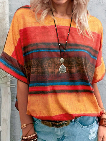 Contrast Round Neck Casual T-Shirt