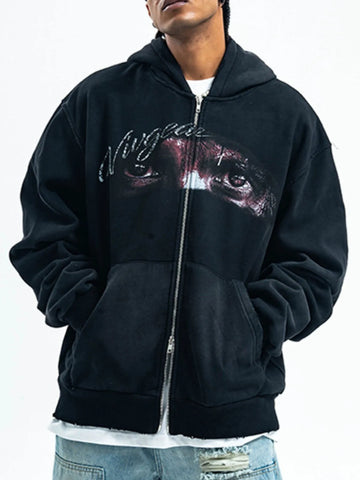 Men's Graphic Zip-Up Hoodie with Pockets