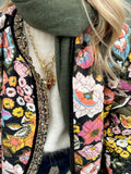 Full Size Floral Print Quilted Sherpa-Lined Jacket Plus Size