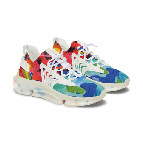 Colorful Abstract Mesh Sneakers — Women's Lightweight Breathable Athletic Shoes