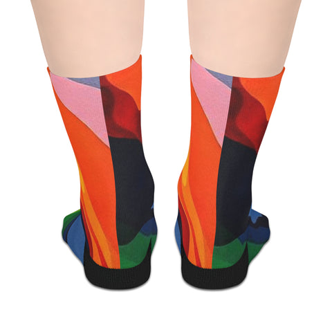 Colorful Abstract Flame Mid-Length Socks – Vibrant Rainbow Art Crew Socks