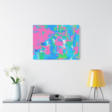 Neon Splash Abstract Canvas Print – Bright Pink & Aqua Modern Wall Art
