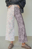 Floral and Leopard Print Wide-Leg Jeans