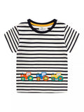 Children's Embroidered Striped Round Neck T-Shirt