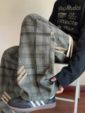 Men's Plaid Wide-Leg Pants with Side Stripes