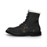 Women's Black Rose Fur-Lined Leather Boots — Warm Winter Lace-Up Combat Style
