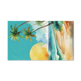 Tropical Sunset Hand Towel — Beach Palm Tree Watercolor Design