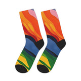 Colorful Abstract Flame Mid-Length Socks – Vibrant Rainbow Art Crew Socks