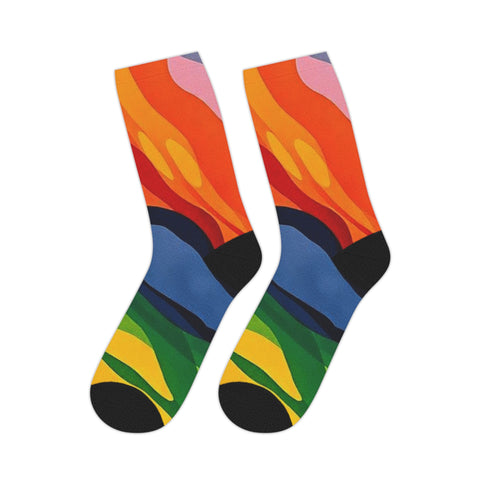 Colorful Abstract Flame Mid-Length Socks – Vibrant Rainbow Art Crew Socks