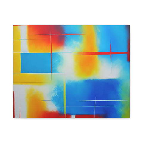 Abstract Color Field Matte Canvas Print — Vibrant Blue, Yellow & Red Stretched Wall Art