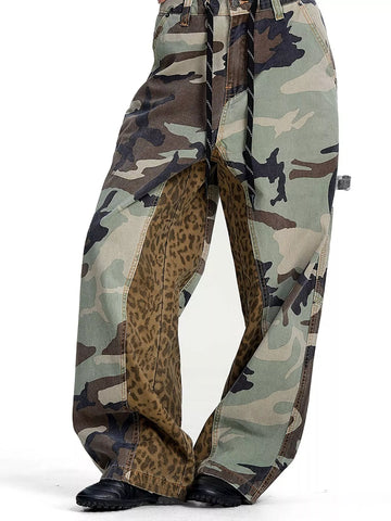 Men's Camouflage Leopard Patchwork Cargo Pants