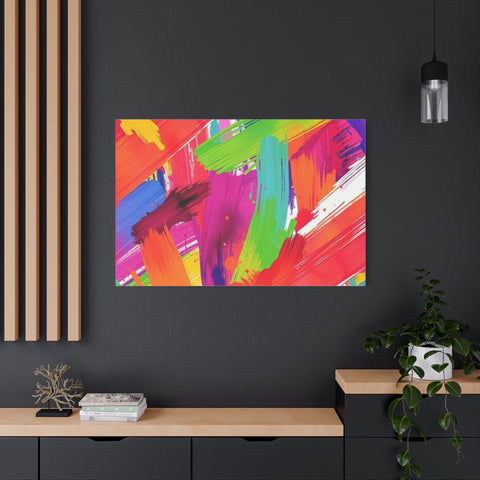 Abstract Rainbow Brushstrokes Matte Canvas Wall Art — Vibrant Stretched 1.25"