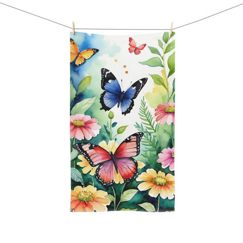 Butterfly Garden Hand Towel — Floral Spring Decorative Kitchen or Bath Towel