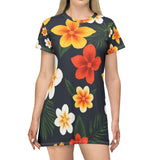 Tropical Plumeria Floral T-Shirt Dress – Hawaiian Beach AOP Print