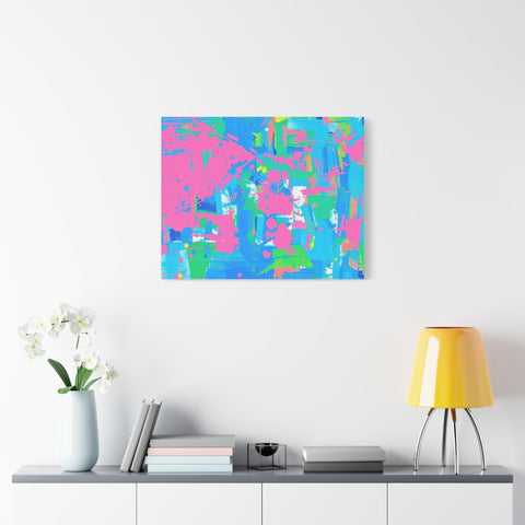 Neon Splash Abstract Canvas Print – Bright Pink & Aqua Modern Wall Art