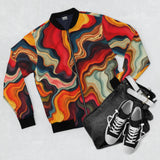 Abstract Swirl Bomber Jacket — Colorful Retro Marble AOP