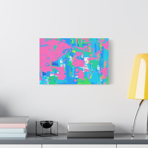 Neon Splash Abstract Canvas Print – Bright Pink & Aqua Modern Wall Art