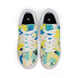 Abstract Watercolor Low-Top Leather Sneakers — Yellow Blue Splash