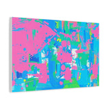 Neon Splash Abstract Canvas Print – Bright Pink & Aqua Modern Wall Art
